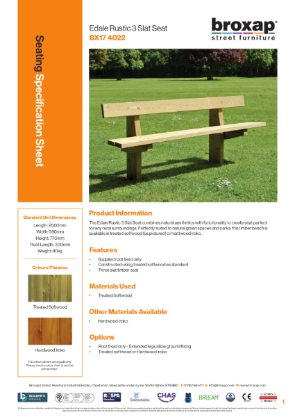 Edale Seat Specification Sheet