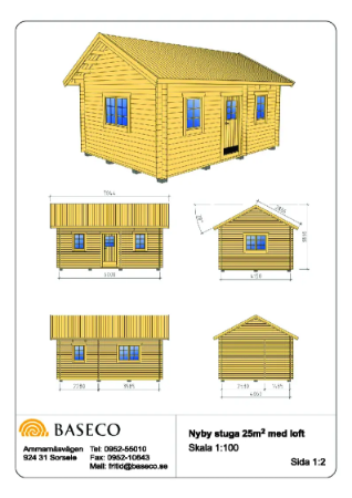 Nyby Stuga med Loft 25 KVM Mått- och Plintritning | Baseco Golv AB ...
