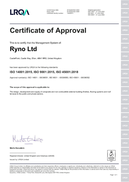 Ryno Ltd ISO 9001 Certification