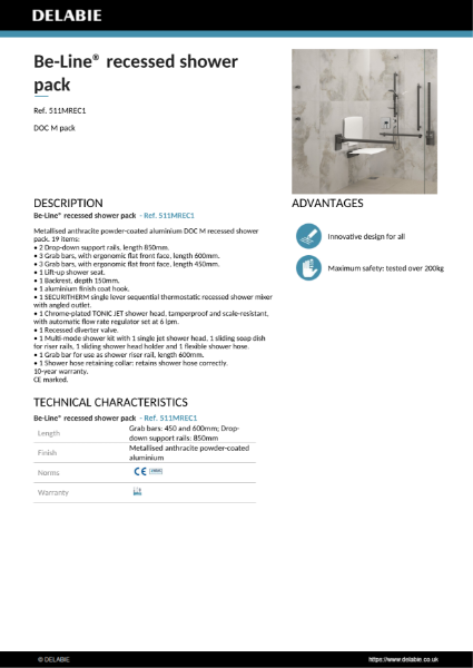 Doc M Shower Pack - Recessed, Metallised Anthracite Product Data Sheet