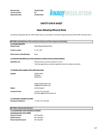 Blowing Wool - Safety Data Sheet