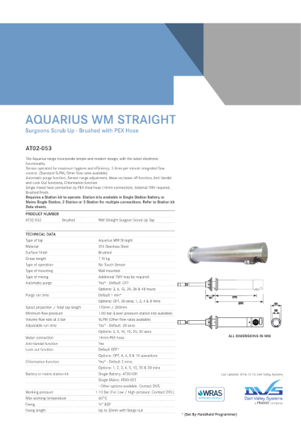 KWC DVS Aquarius wall mounted 200 mm sensor tap spout AT02053