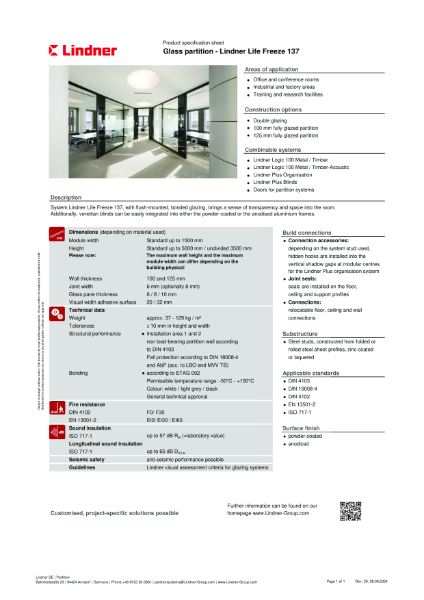 Lindner Life Freeze 137 - Datasheet