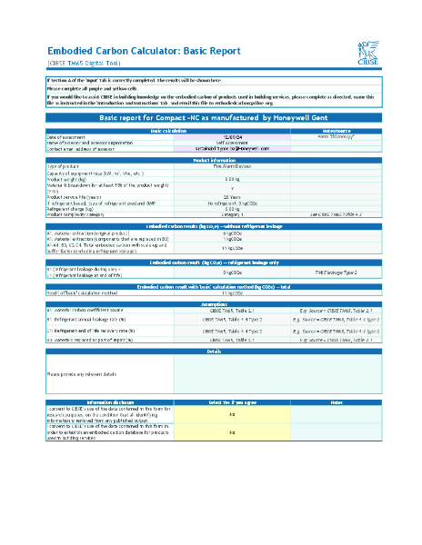 Honeywell Gent COMPACT-PLUS CIBSE TM65 Embodied Carbon Calculator