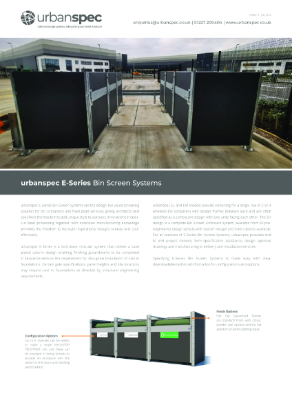 E-Series Bin Screens Data Sheet