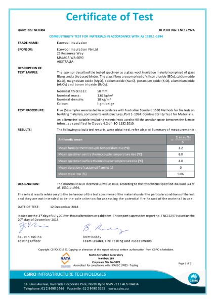 Ecowool CSIRO test 