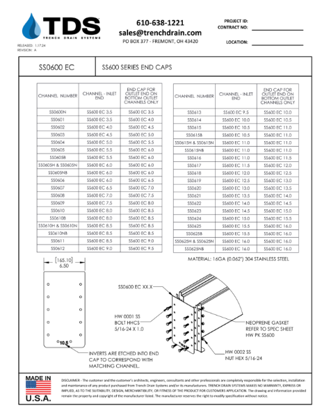 SS600 Series End Caps