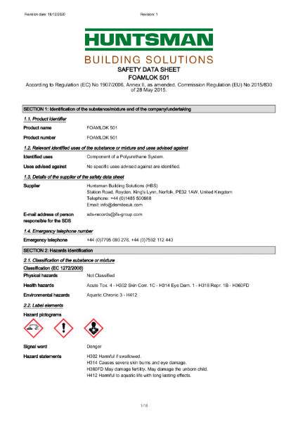 FoamLok 501 - Safety Data Sheet
