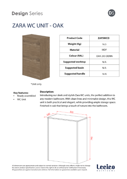 Zara WC Unit - Oak