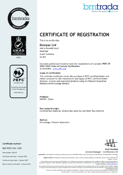 Doorpac PEFC Chain of Custody Certicate