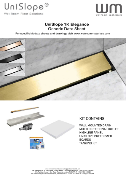 Unislope 1K Elegance Wetroom System - Linear drain, Preformed Tray and Tanking Membrane - Special Finishes