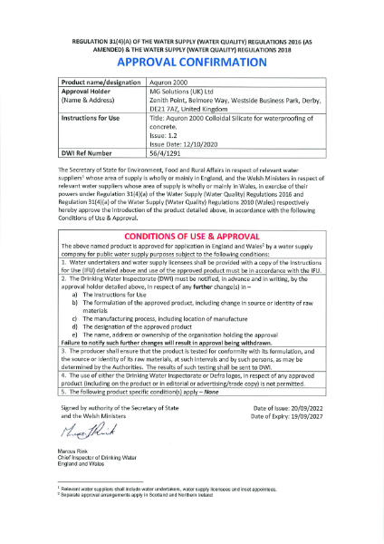 DWI-Reg 31 Potable Water - Aquron 2000