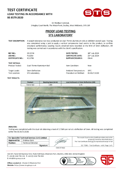 Load Tolerance Test Certificate