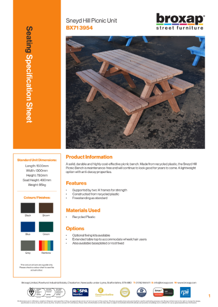 Sneyd Hill Picnic Unit Specification Sheet