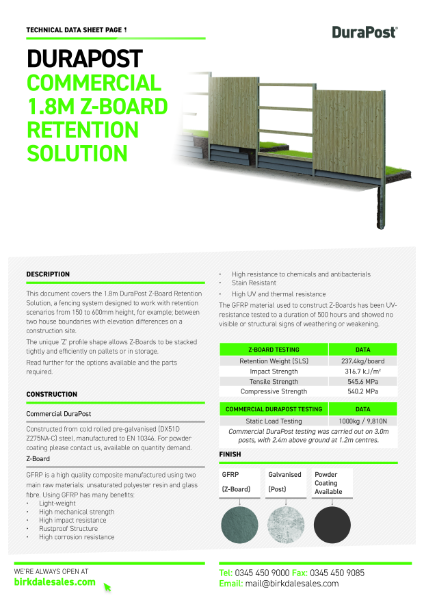 DURAPOST COMMERCIAL 1.8M Z-BOARD RETENTION SOLUTION