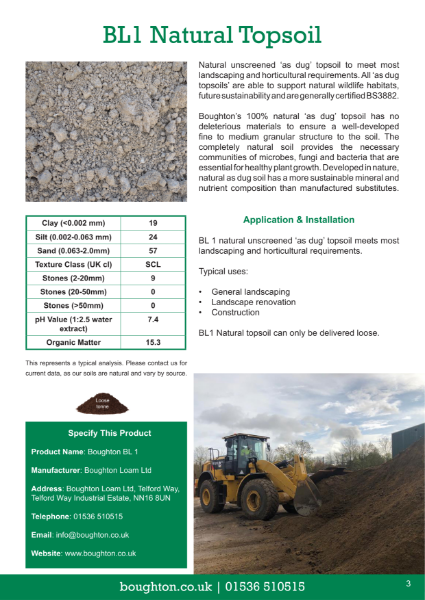 BL 1 Boughton - Natural Topsoil, Single Source Spec Sheet