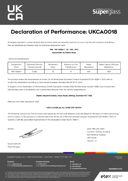 Declaration of Performance (DoP) - Superwhite 42 Loft Blown - UKCA