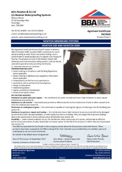 94/3010 Newton Membrane System (Product Sheet 1)