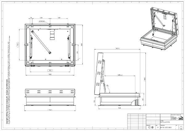 Gorter RHTEI7090 Roof Hatch fire rated 120 minutes – Technical 2D Drawing