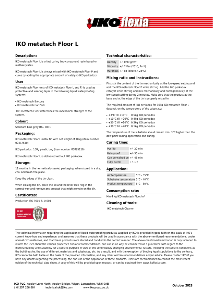 Technical Data Sheet (TDS) - IKO metatech Floor L