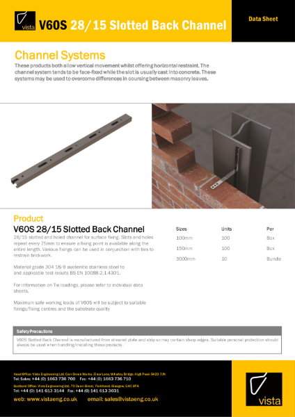 V60S 28/15 Slotted Back Channel Data Sheet