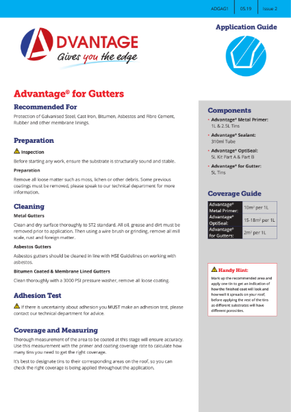 Advantage for Gutters - Application Guide