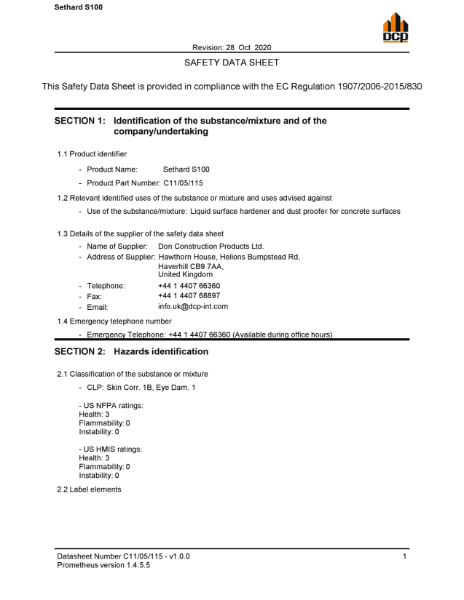 Sethard S100 MSDS