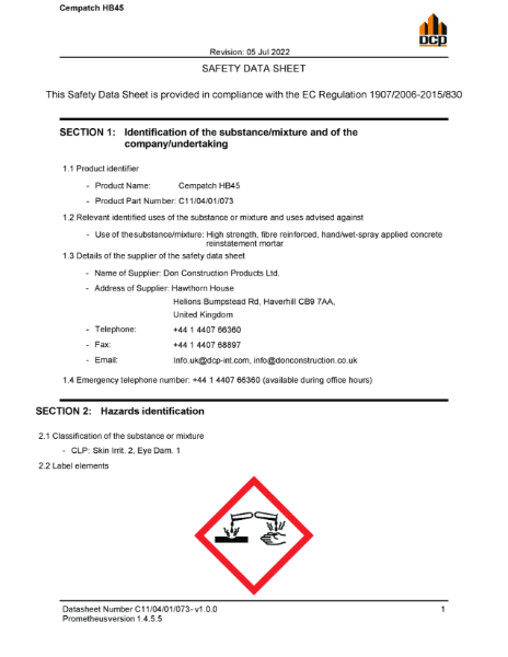 Cempatch HB45 MSDS