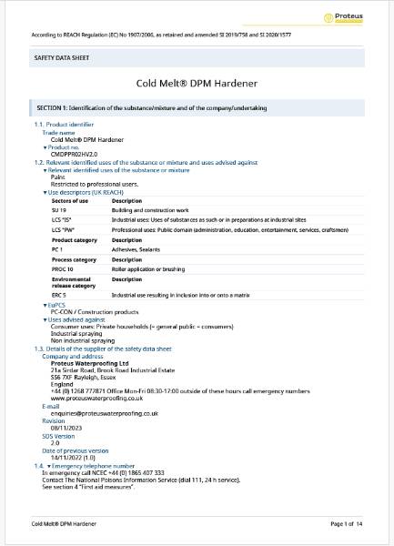 Safety Data Sheet - Cold Melt® DPM Primer (Hardener)