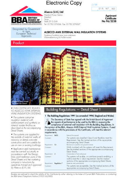 96/3238 Alsecco AWK external wall insulation systems