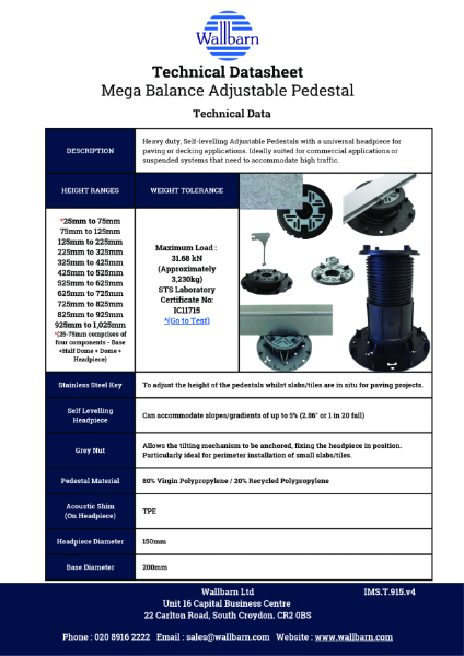 Datasheet - Mega Balance Adjustable Pedestals