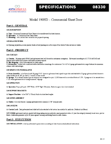 Series 190HD Technical Specifications