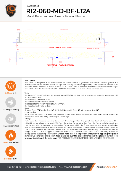 Datasheet - Loft Hatch One Hour Fire Rated Beaded Frame