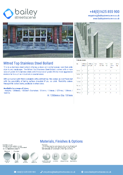 Mitred Top Stainless Steel Bollard