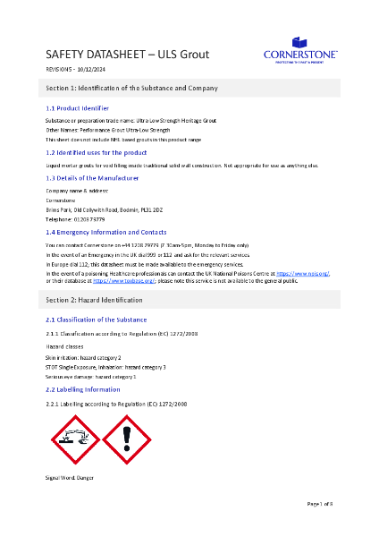 ULS Grout - Safety Datasheet