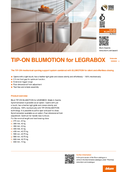 TIP-ON BLUMOTION for LEGRABOX Specification Text