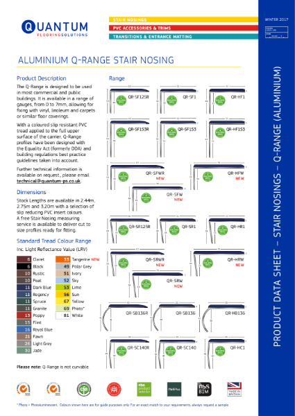 Q-Range Aluminium Stair Nosings - Stair Edging (0mm to 8mm Floorcovering) Product Data Sheet