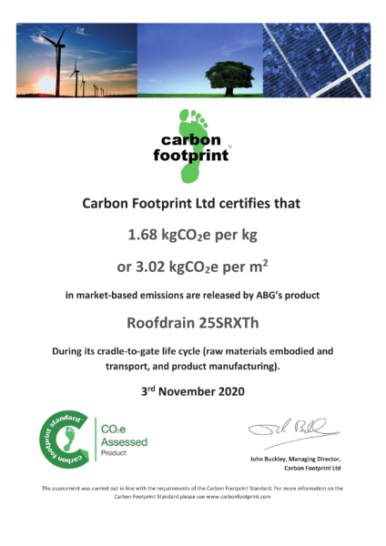 ABG Roofdrain 25mm Drainage Geocomposite - Embodied Carbon Certificate