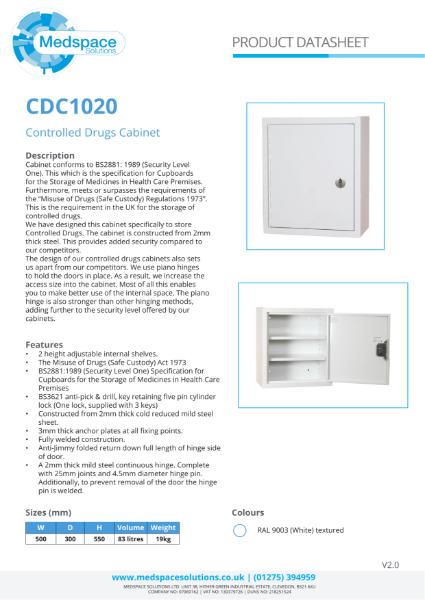 CDC1020 - Controlled Drugs Cabinet