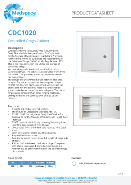 CDC1020 - Controlled Drugs Cabinet | Medspace Solutions | NBS Source