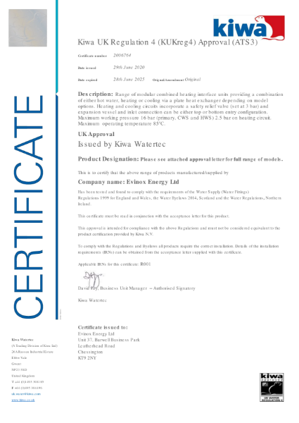 Kiwa UK Regulation 4 (KUKreg4) Approval (ATS3)