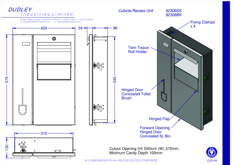 92306SS Cubicle Recess Unit