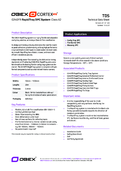 OBEX CORTEX 0240FR RapidTray DPC System_TDS