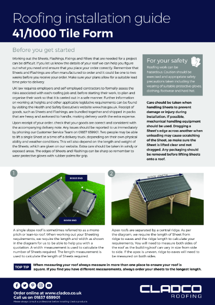 Cladco 41/1000 Tileform Steel Roofing Installation Guide