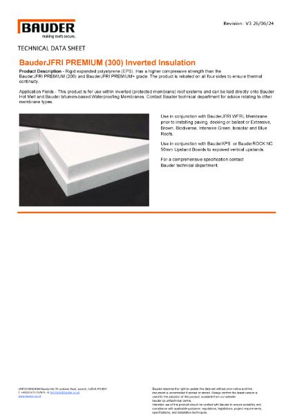 Bauder JFRI PREMIUM (300) Inverted Insulation - Technical Data Sheet