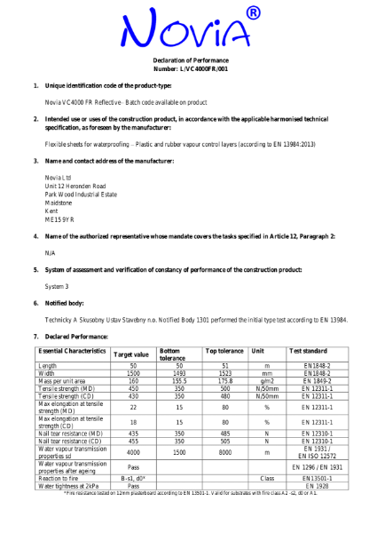 VC4000 Declaration of Performance CE