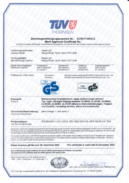 TUV Safety Certificate Ultralight Staging