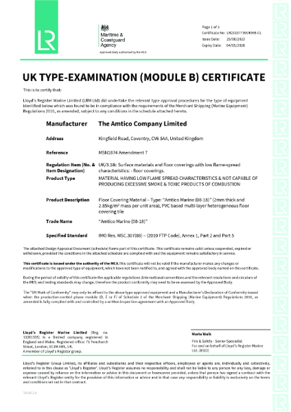 Marine UK (Module B) Certificate of Conformity