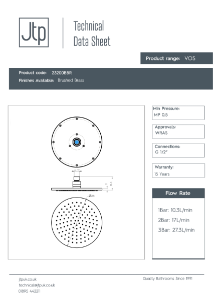 VOS Overhead Shower 200 mm – Product Data Sheet