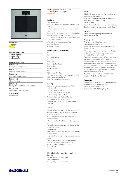 GO220130 Product Specification Sheet
